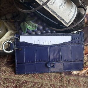 Authentic COACH 1941 croc embossed leather zip top card holder with key hook